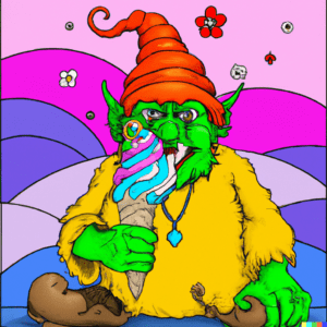 Pop art of a troll eating ice cream, created using DALL-E